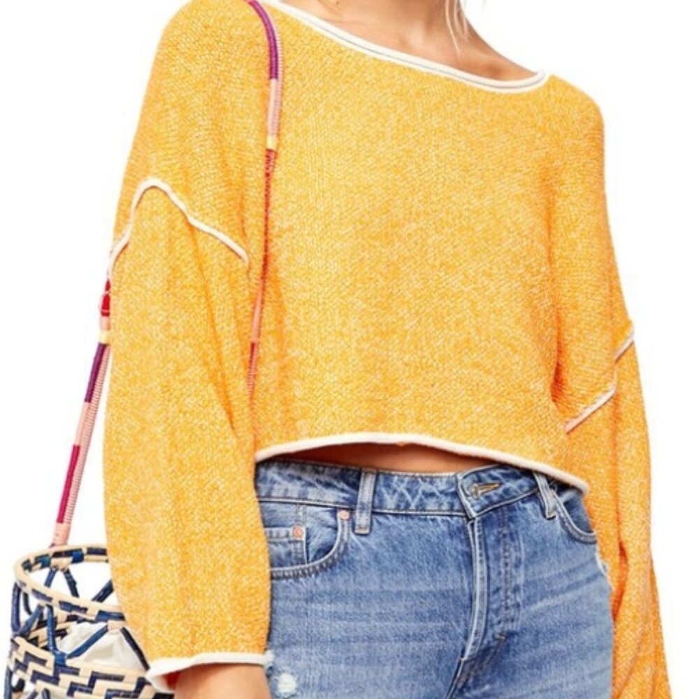 Free People Bardot Cropped Sweater Orange Peel Combo Women’s M
